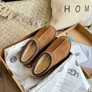 UGG Tan Slippers with Zigzag Trim